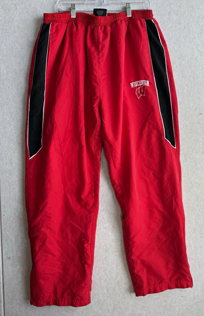 Wisconsin Badgers Track Pants Red Black Windbreaker Ankle Zip NCAA
